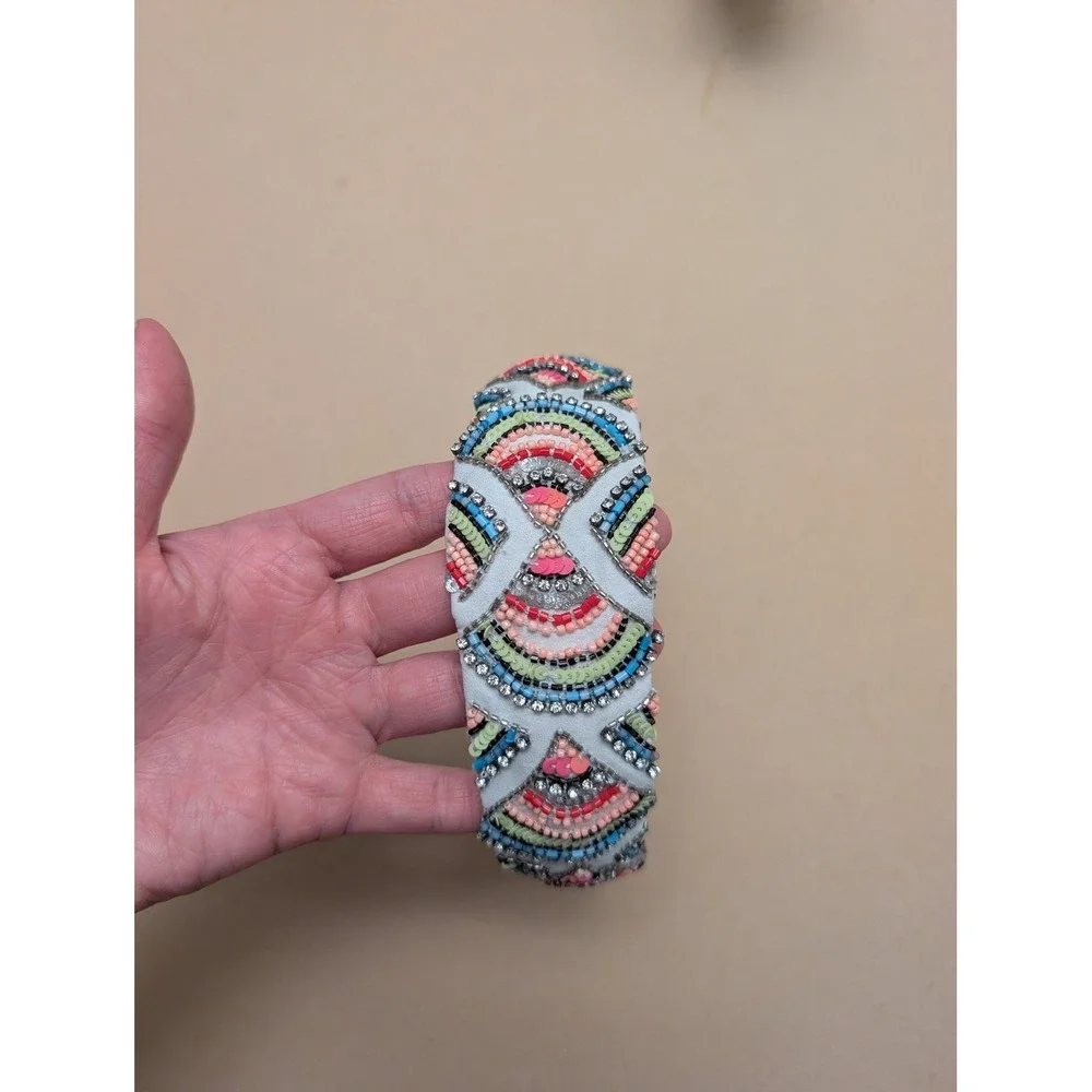Anthropologie NAMJOSH Beaded Sequin Embellished Floral Headband Boho Preppy